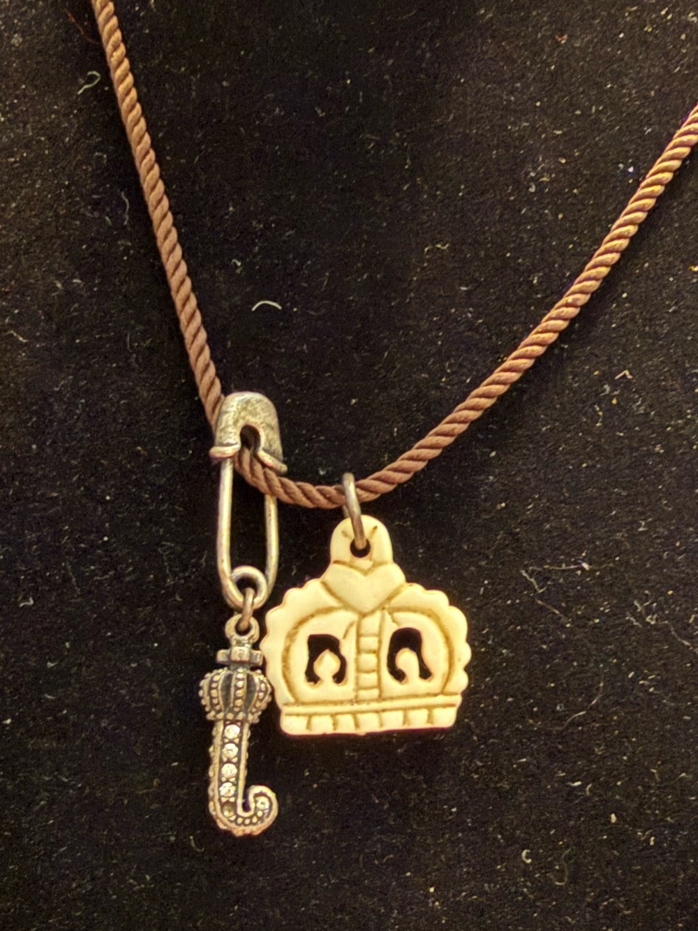Y2K Juicy Couture Crown Charm Necklace in Brown & Ivory